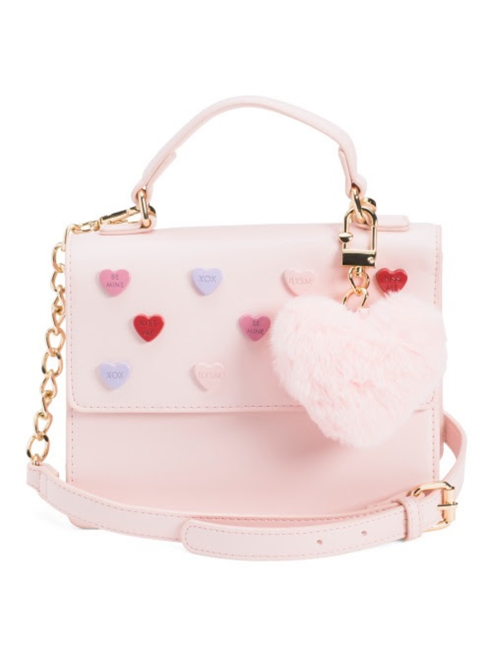 Betsey Johnson Pink Heart Charm Satchel with Multicolor Candy Hearts